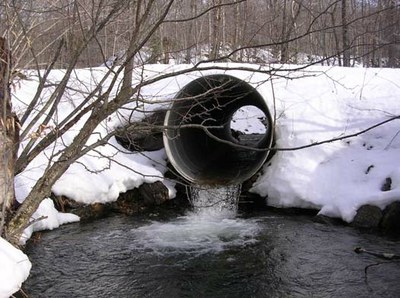 Photo of a culvert causing a fish passage barrier in Stevensville Brook, Vermont.