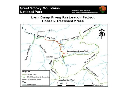 Map of the Lynn Camp Prong Project Site in Smoky Mountain National Park in Tennessee.