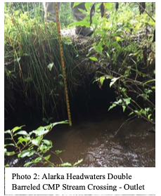 Alarka Headwaters double barreled culvert outlet