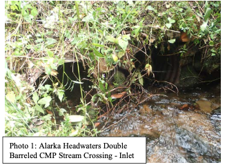 Alarka Headwaters double barreled culvert inlet